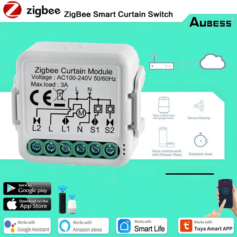 

ZigBee Smart Curtain Switch Controller For Roller Shutter Electric Motor 1/2Gang Curtain Module Home Relay With Alexa Google