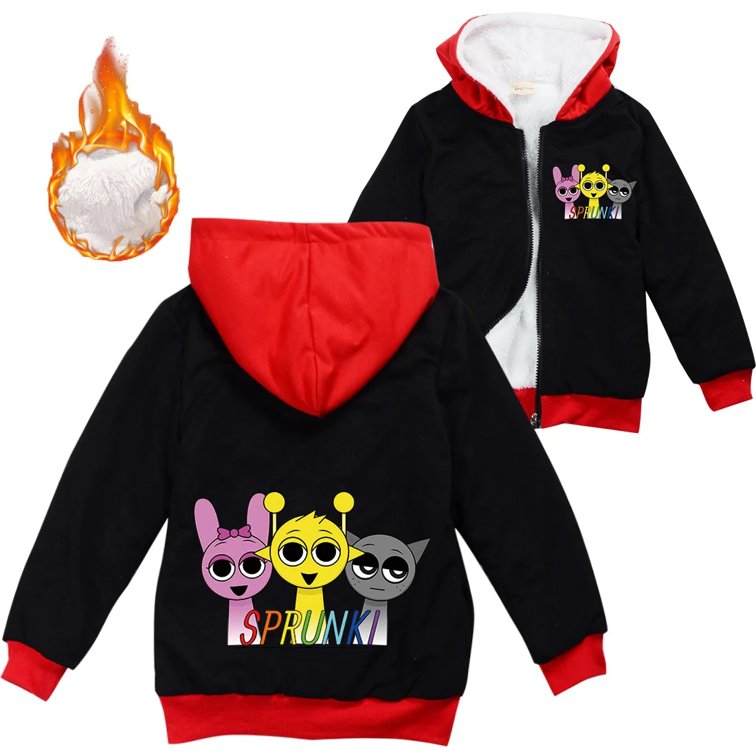 Horror Game Sprunki Toddler Girl Winter Clothes Children Incredibox Hoodie Sweater Boys fleece Zipper jacket Kids warm Coat