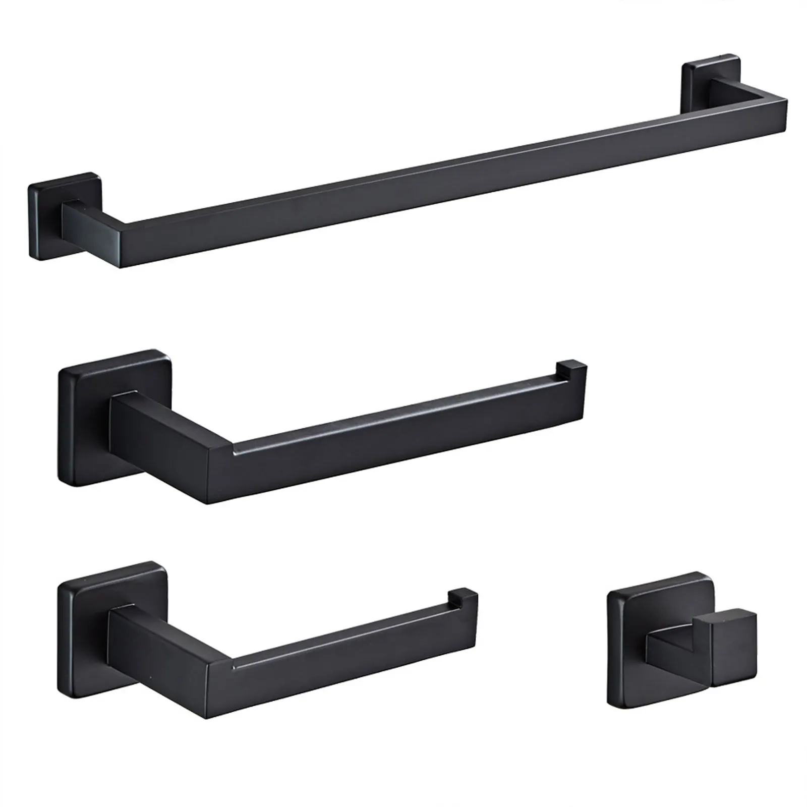

4-pcs Bathroom Towel Bar Set, 304 Stainless Steel Matte Black Towel Bar + Toilet Paper Holder + Towel Rail + Towel Hook