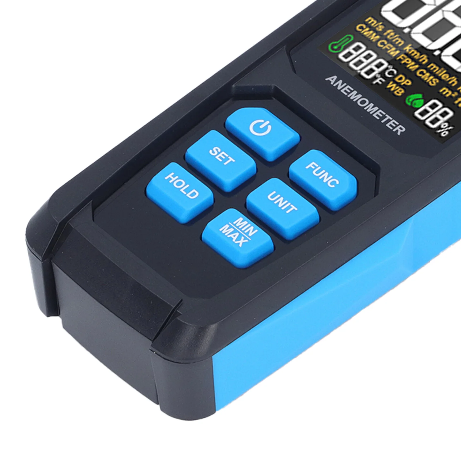 For Harsh Environments Black And Blue Digital Anemometer Frequency Conversion Mode Backlit LCD Display High Sensitivity Sensor