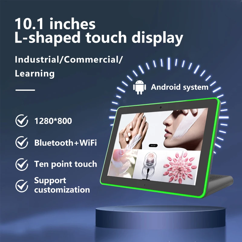 10.1 Inci Restoran Komersial Desktop POS Tablet PC POE NFC Lampu LED Bentuk L Bisnis Tablet Android Kios Tampilan Signage