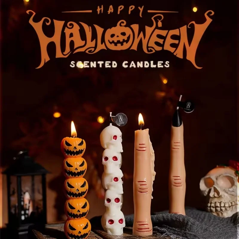 

New Halloween Aromatherapy Candle Set: Skull, Pumpkin & Bone Fingers - Horror Decor, Photography Prop Essential Festive Supplies