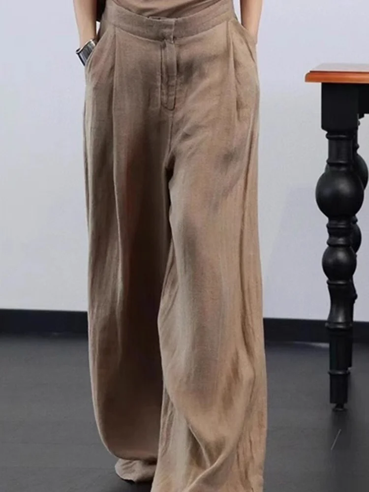 

Женские летние льняные брюки ROUJE KEFSS с высокой талией, широкими штанинами, свободного кроя, прямые, в пол, повседневные