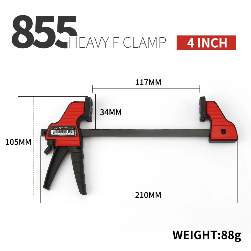 4-piece set of 4-inch heavy-duty steel bar clamp, one handed wooden clamp set, hand tool quick ratchet release F-type clamp