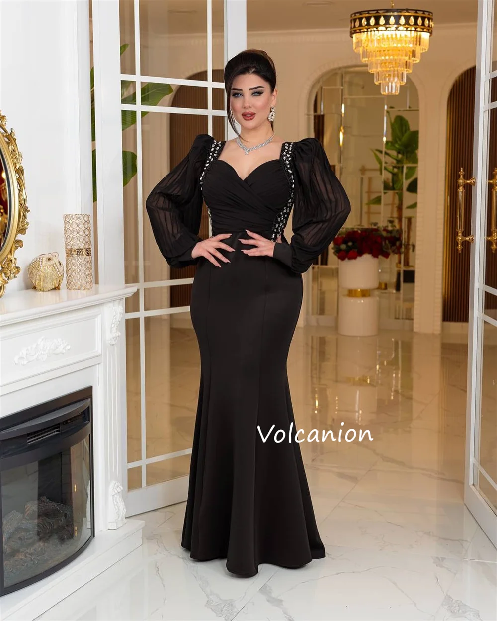 ที่กําหนดเองเจอร์ซีย์ประดับด้วยลูกปัดจีบทรัมเป็ต Sweetheart คอชุดยาว Bespoke โอกาสคลาสสิกการจับคู่ Elegant Prom