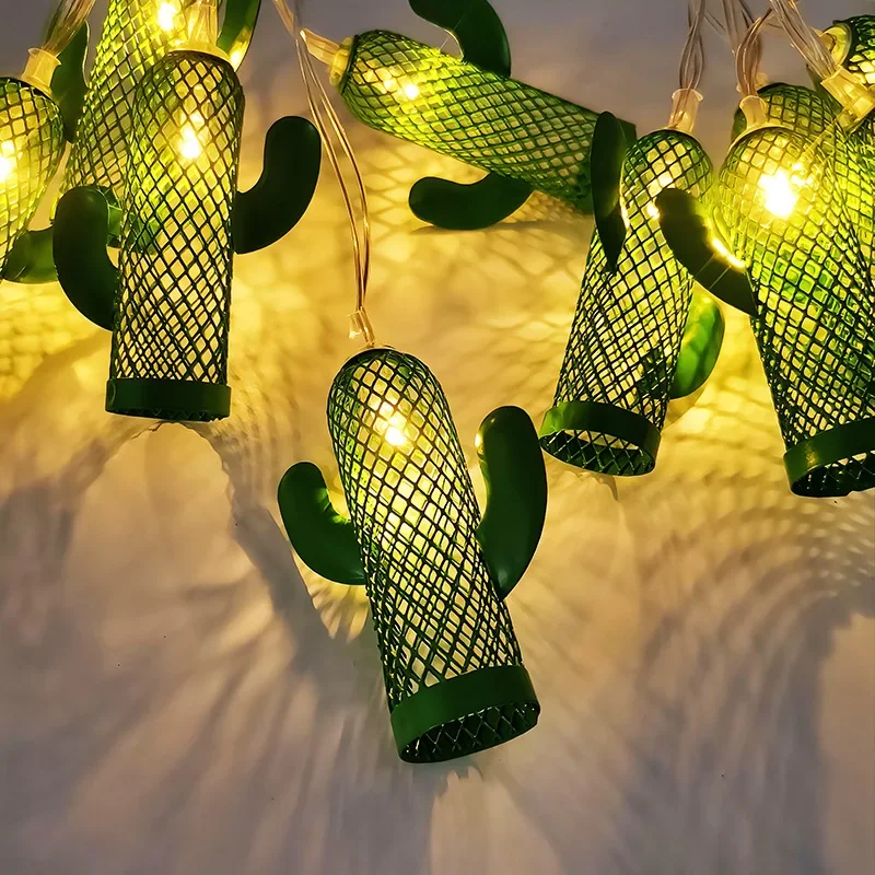 Cactus Wrought Iron Lighting Chain LED Interior Decoration Atmosphere LayoutLight Modeling Lighting Chain Festival AmbienceLight