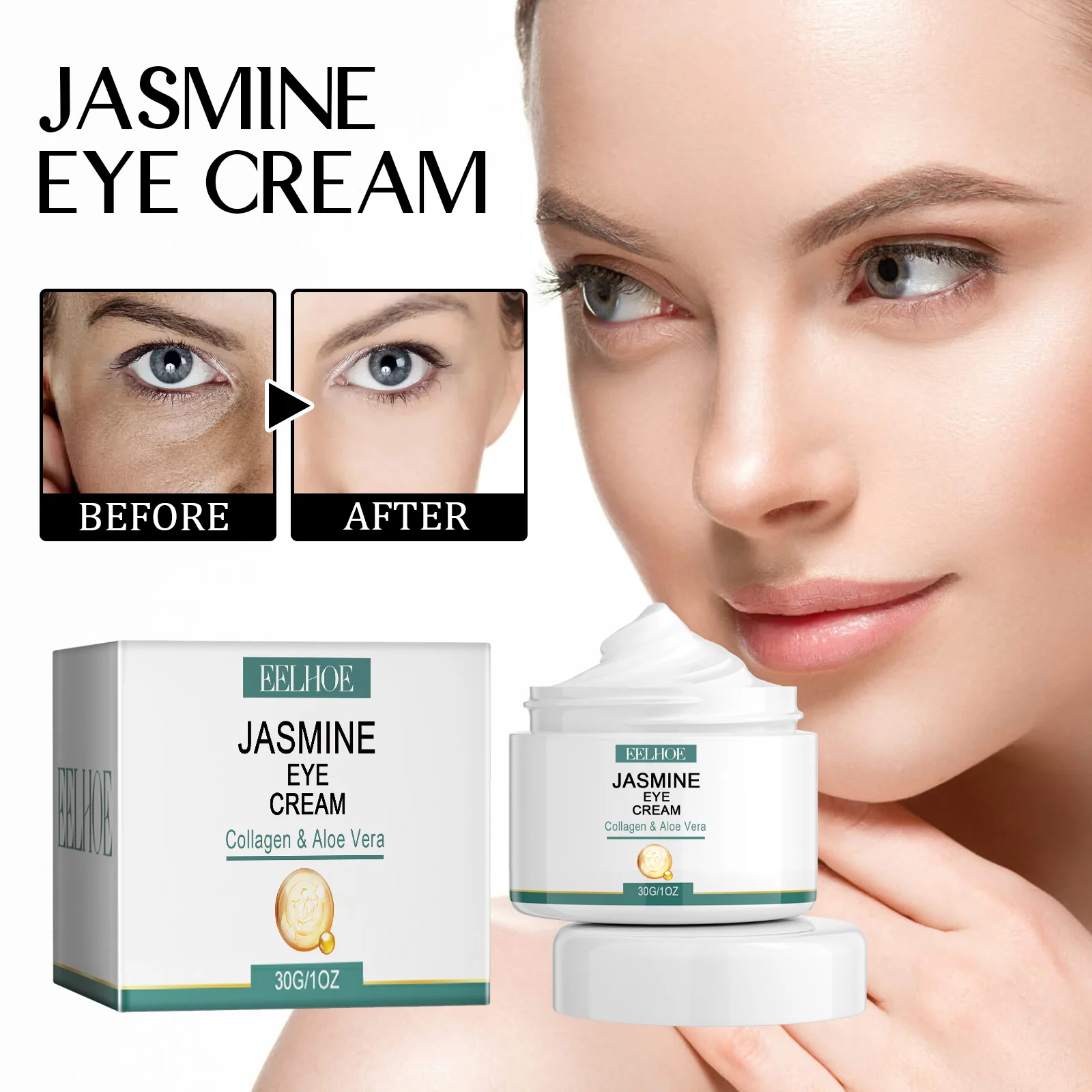 

Eelhoe Collagen Eye Cream Hyaluronic Acid Jasmine Stick Lightens Fine Lines Dark Circles Lifts Firms Skin Moisturizing Eye Cream