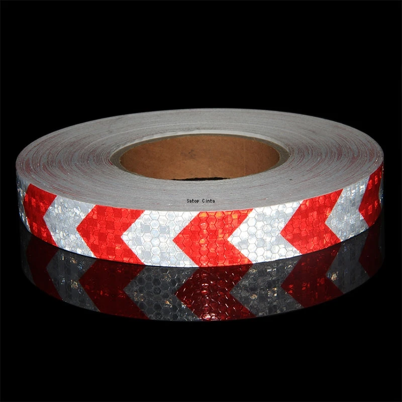 2.5cm*10m Adhesive Bicycle Reflective Tapes Warning Stickers Waterproof Road Safety White-Red Arrow Reflectors MTB Film For Cars