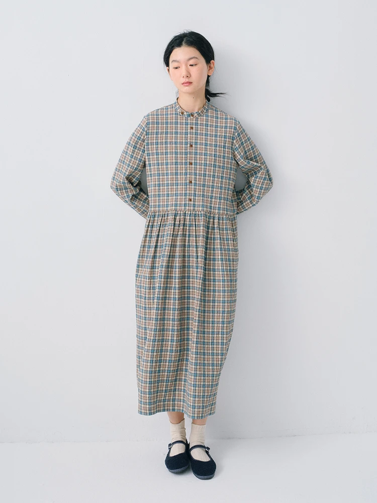 

Loose Bubble Cotton Dr Fre Artistic Small ids Spring Summer Autumn Long Sve A-Line Skirt Single Button Closure