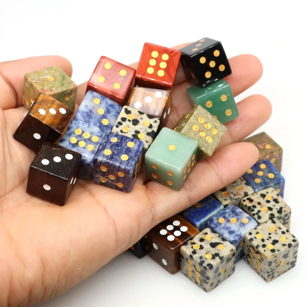16mm Natural Stone D6 Dice Lapis Obsidian Healing Crystal Six Sided Digital Gems Dices for Table Board Games Entertainment Gifts