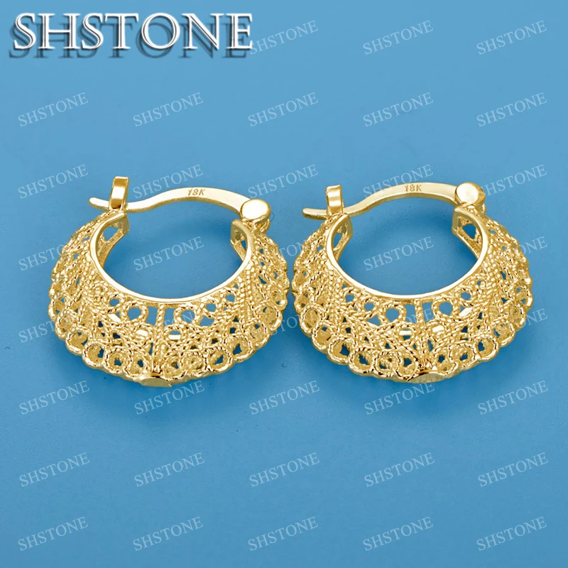 

SHSTONE 18K Gold Hollow U-shaped Earrings For Women Party Birthday Wedding Fashion Jewelry 925 Sterling Silver Clip Earring Gift