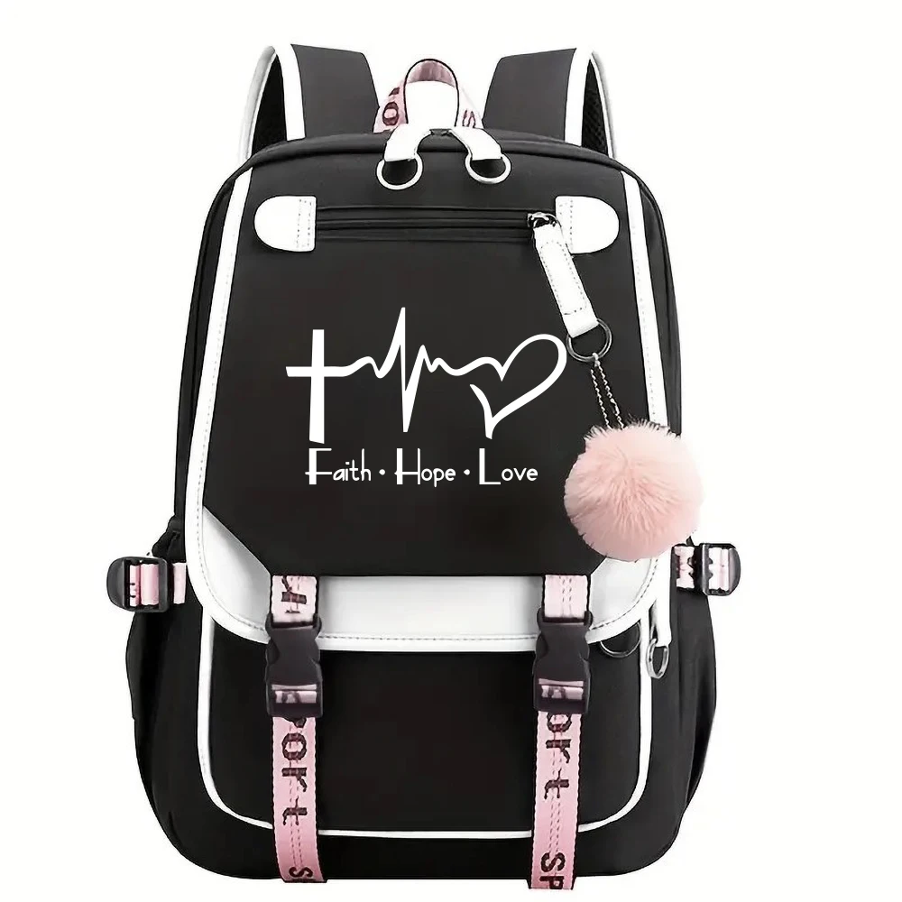 Fashion Faith Hope & Love Print Backpack Women Girls Fashion Travel Adjustable Shoulder Large Capacity Backpacks