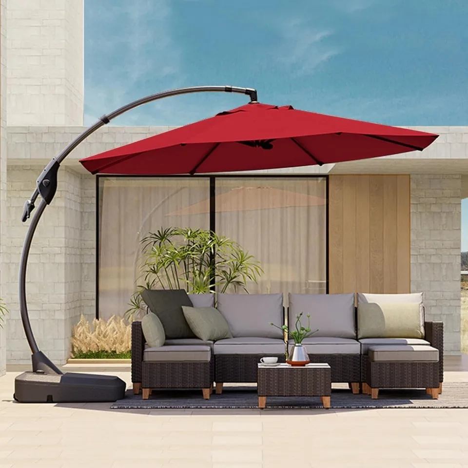 Large 11FT Modern Design Aluminum Plastic Base Waterproof Manual Opening Tilting Umbrella Base Outdoor Furniture Park Garden