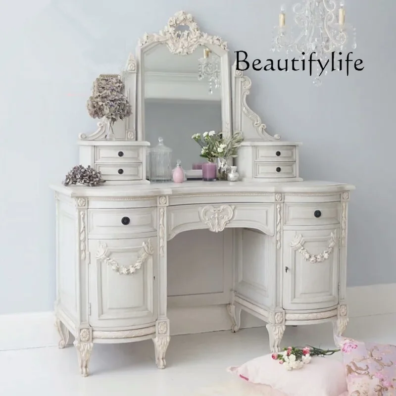 

French solid wood carving flower dresser American dressing table bedroom solid wood furniture customization