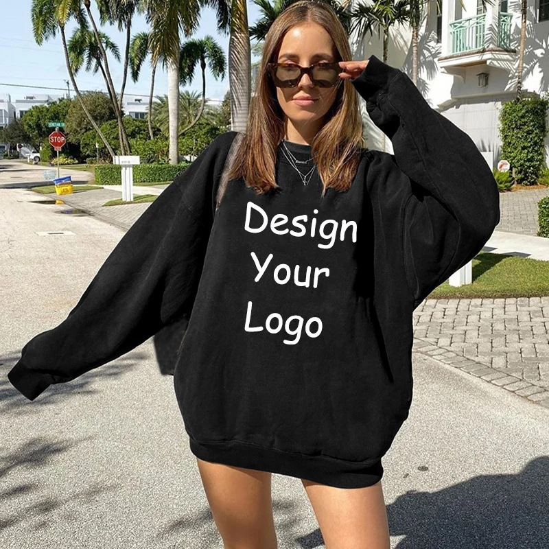 Customize Design Your Logo Hoodie Street Loose Female Trendy Tops Sweatshirts Gift  Loose O Neck Female Spring Normcore Clothes