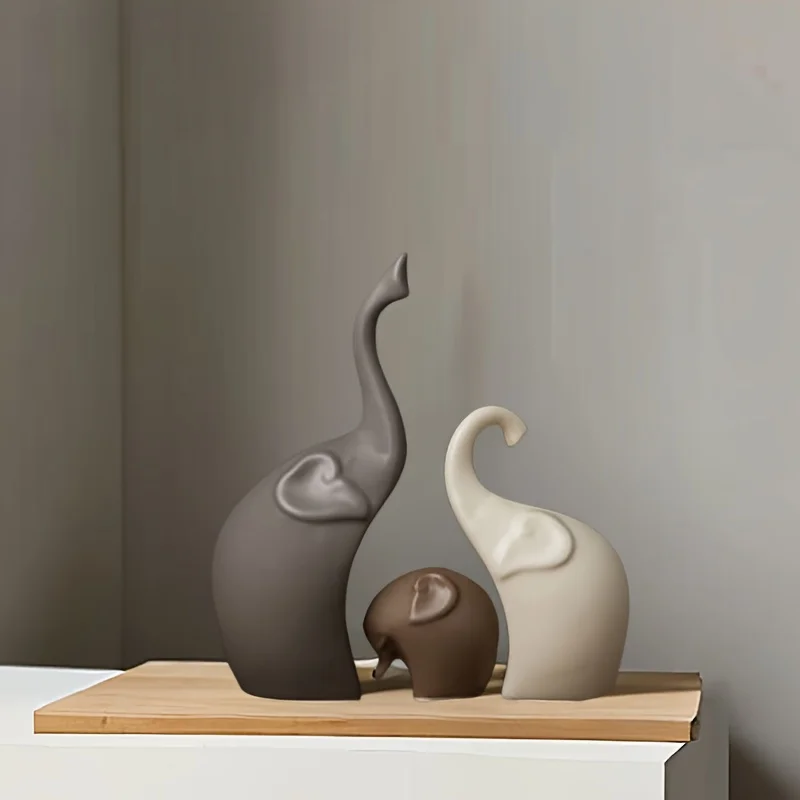 1 مجموعة الشمال نمط كبير السيراميك الفيل الأسرة تمثال مجموعة ماتي إنهاء الحيوان النحت مدخل الديكور فكرة هدية فريدة من نوعها