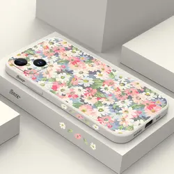 13 Canvas Flower Silicone Phone Case For iPhone 13 12 15 14 11 Pro Max Mini 8 7 6 6S Plus 15 14 Plus X XS XR XSMax Cover