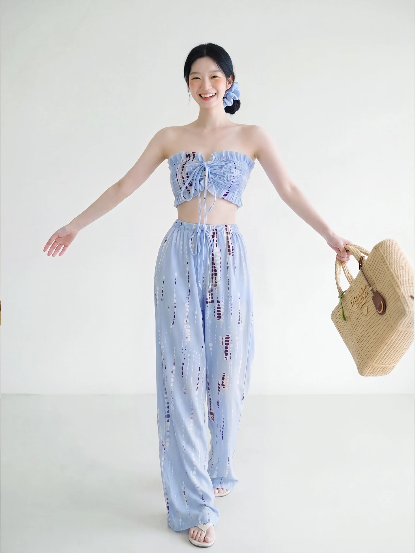 Sexy Pure Desire Long Pants Three-piece Set Beach Vacation Swimwear Cover-up Women's Sport Yoga Fitness Fan Goods