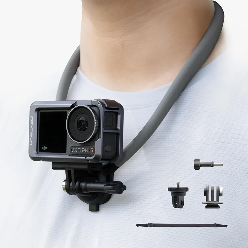 P-GYTECH Neck Mount For DJI OSMO Action 4/3 Gopro Hero 12/11/10 Camera Hand Free Video Vlog Necklace Lanyard Chest Body Strap