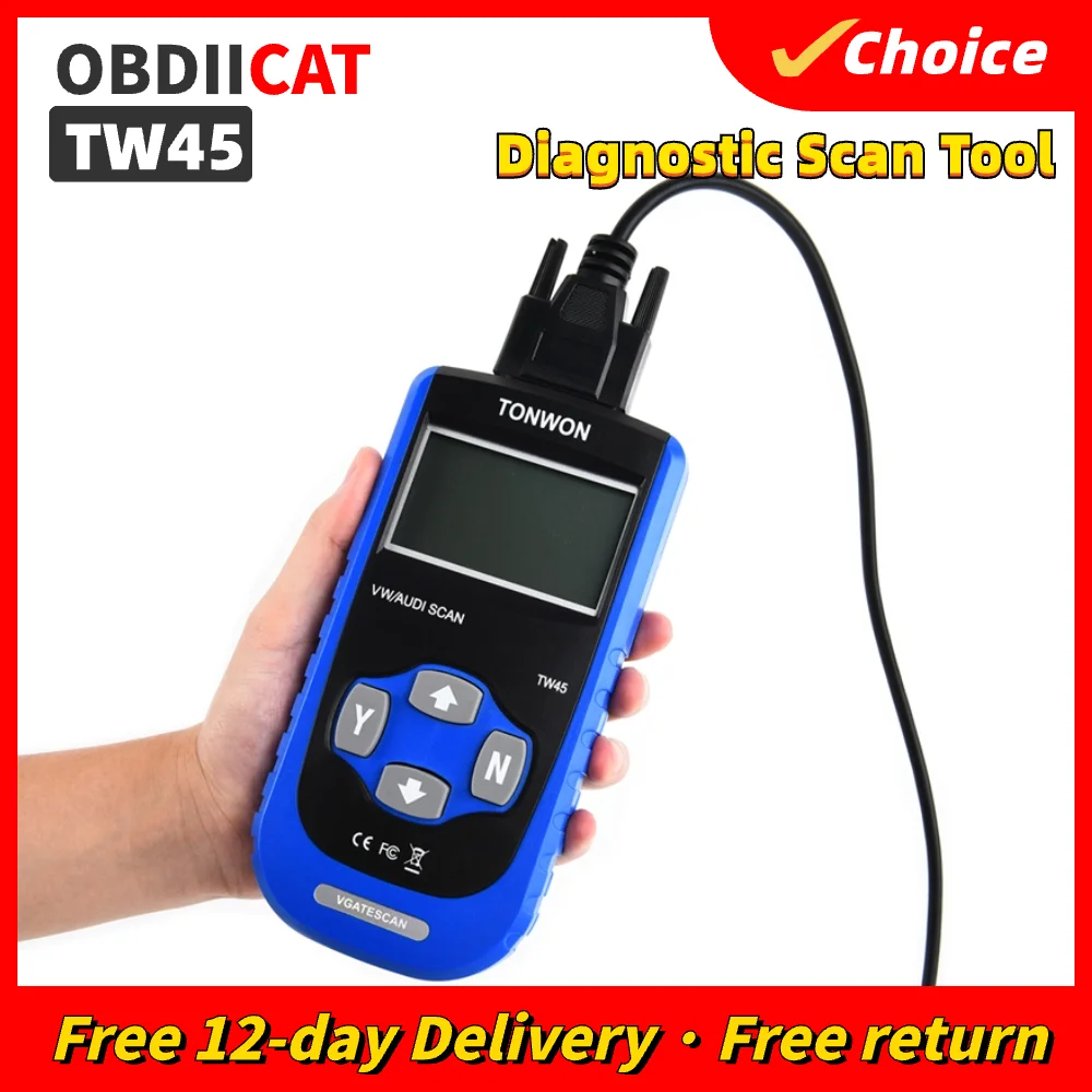 

TW45 OBD2 Scanner Diagnostic Tool support all OBDII/EOBD Protocols Diagnosis For V-W and Au--di Vehicles since 1990