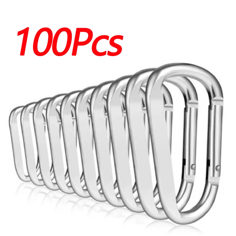 50/100 Pcs D Shape Carabiner Aluminum Alloy Spring Belt Clip Key Chain Silver/Black Outdoor Activity Spring Clip