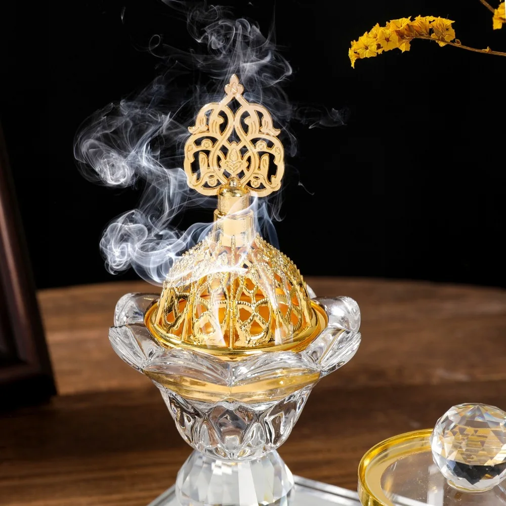 Luxury Glass Incense Burner Candle Holder Creative Metal Ornament Middle Eastern Style Home Decoration For Meditation