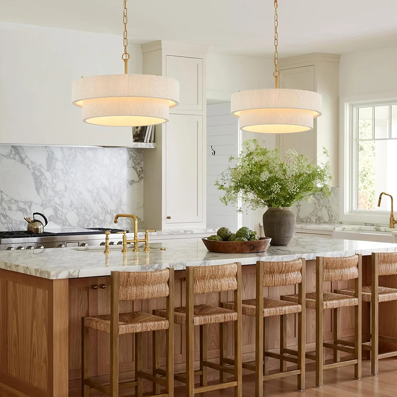 Modern Pendant Light Cotton Hemp Rope Chandelier Indoor Double Layer Hanging Lamp Adjustable Height Hotel Living Room Bedroom