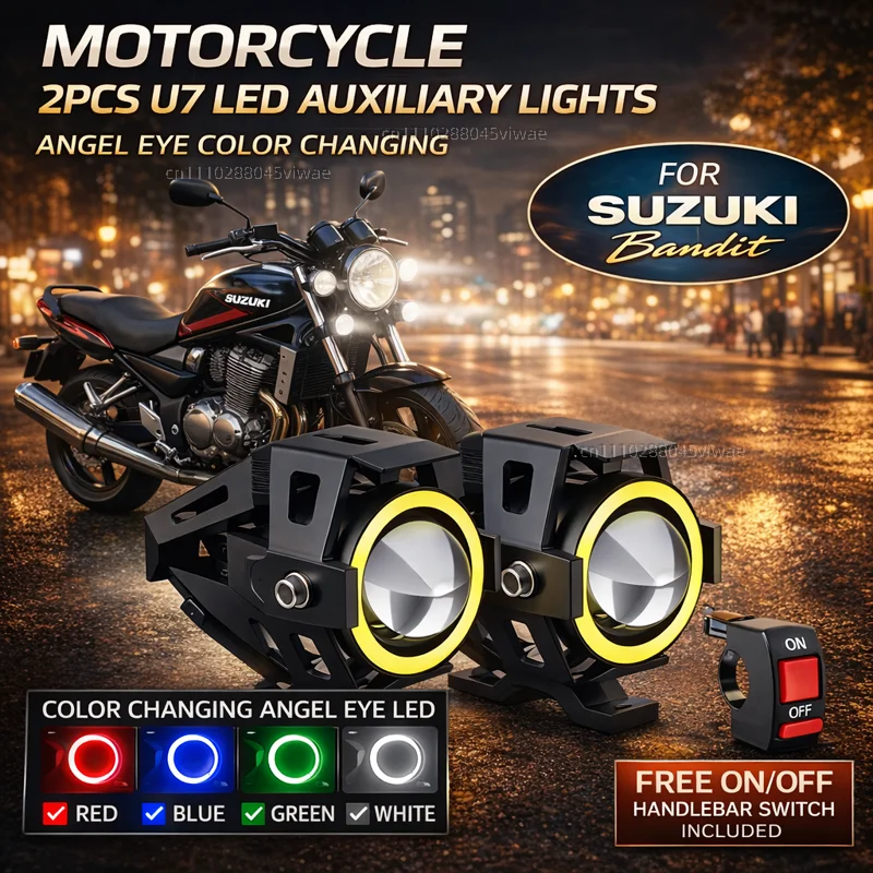 Waterproof Motorcycle LED Headlight 3000LMW U7 Motorbike LED Driving Fog Spot Light with Switch For SUZUKI Bandit 1200 1250