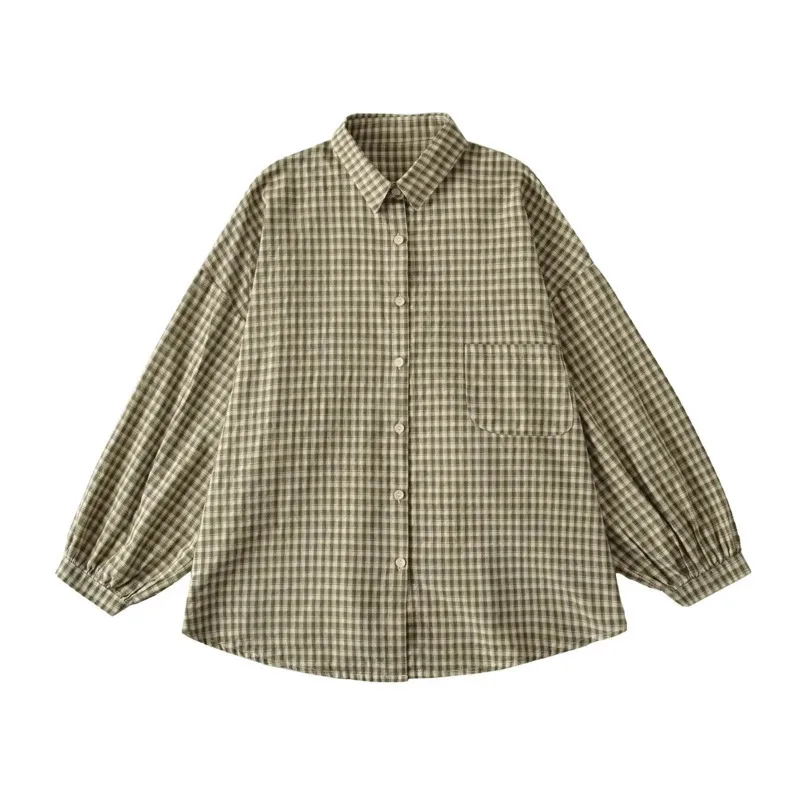 Casaul elegante suave chica dulce Patchwork camisa de manga larga 2025 Otoño Invierno nuevo botón suelto manga larga camisa a cuadros Top SG9E