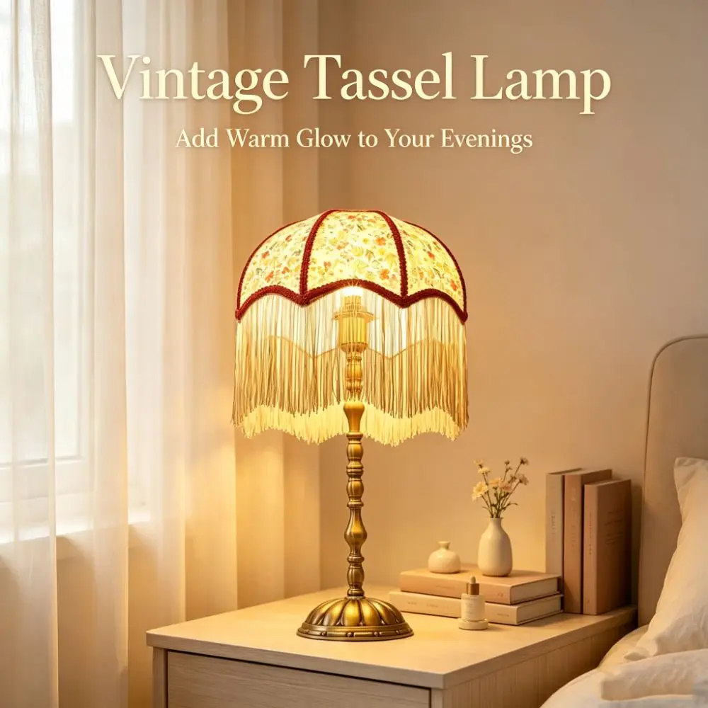 20CM 25CM 30CM Fabric Lampshade Vintage Style European-style Tassels E27 Lampshade Easy To Replace Premium Feel Retro Lampshade