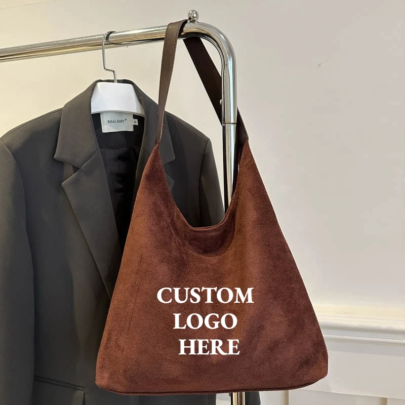 Custom Logo Vintage Faux Suede Hobos Women Shoulder Bags Large Capacity Tote Bag Retro Trend Autumn Big Shopper Purses Handbags