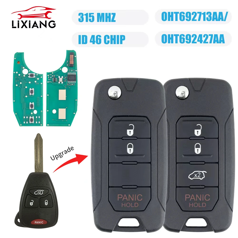 

LIXIANG Replacement 3/3+1 Buttons Modified Folding Remote Key 315MHz ID46 Chip for Chrysler Dodge Jeep OHT692427AA OHT692713AA