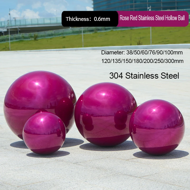 1-5Pcs Rose Red Mirror 304 Stainless Steel Hollow Ball Dia 38mm-300mm Decor Sphere for Home Garden Sculpture Bar Wall Art Decor