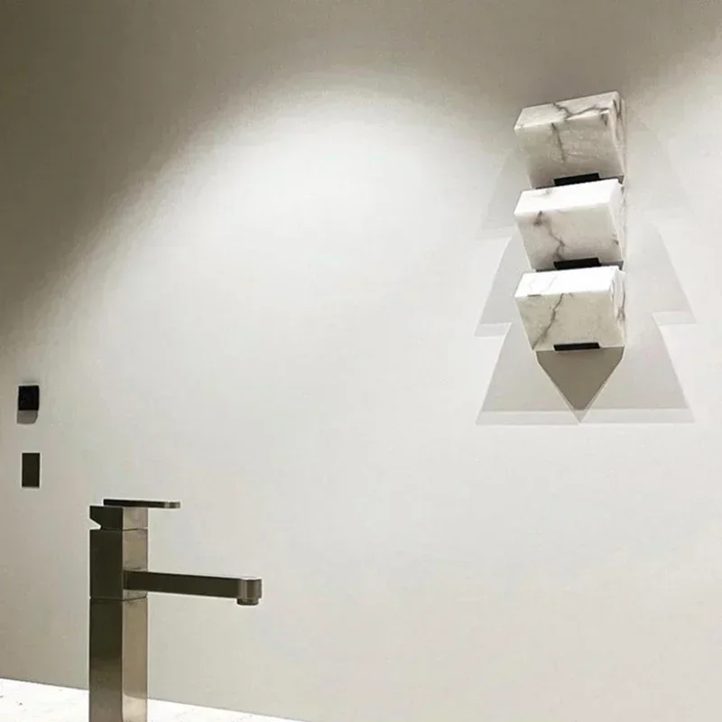 Natural Stone LED Wall Lamp Dropshipping Black Metal Three-dimensional Triangle For Foyer Bedroom Restaurant Aisle