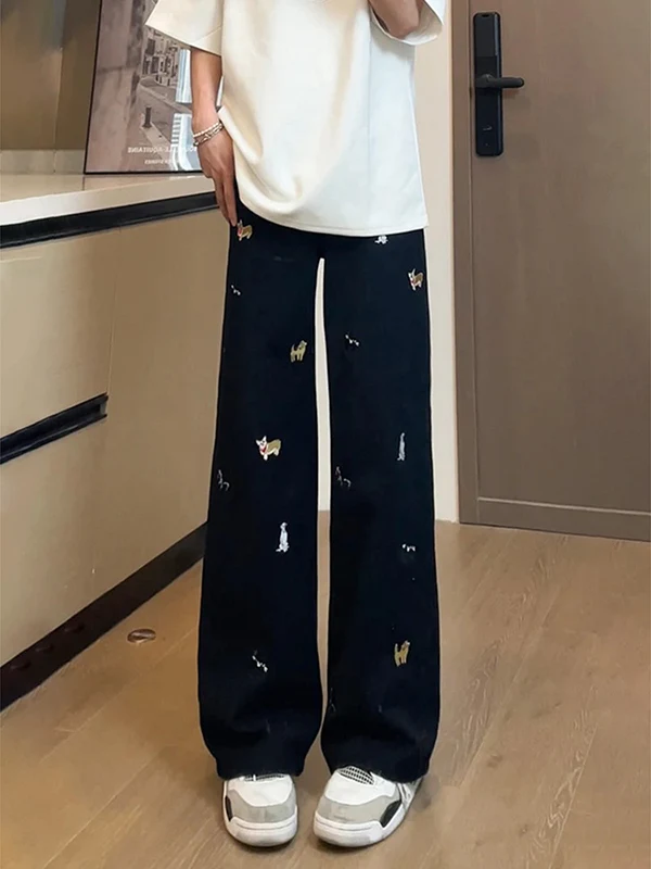 

Мужские джинсы в американском ретро-стиле, с высокой талией, прямые, зауженные, длинные, в уличном стиле, широкие штанины, из хлопка и полиэстера