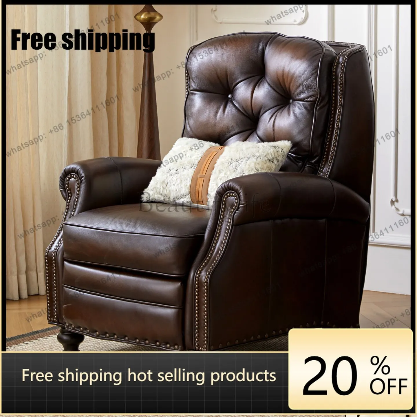XX American retro all-leather functional sofa chair top layer cowhide recliner