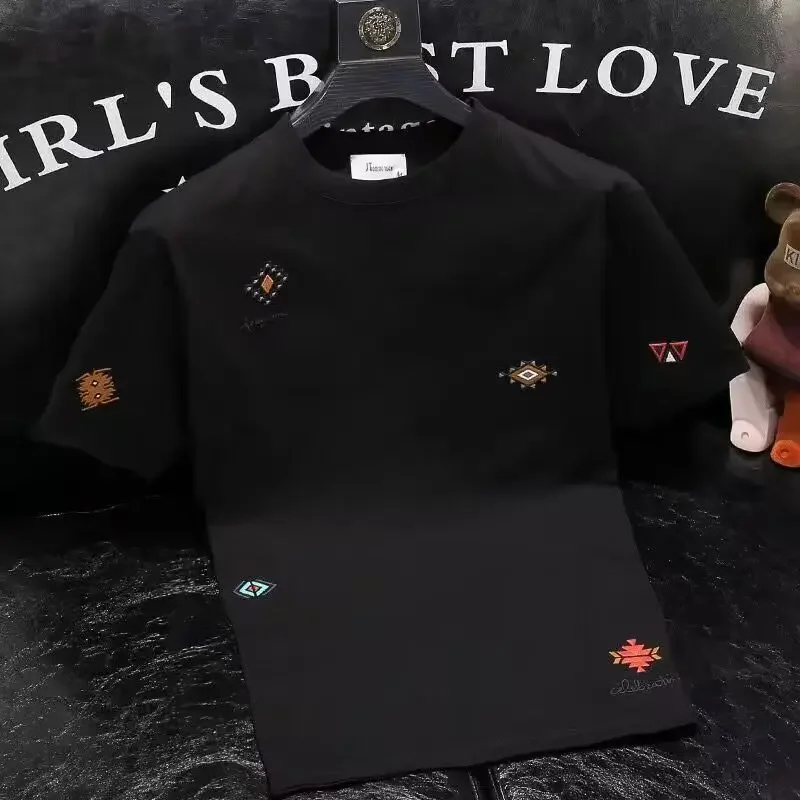 Y2K Man Techwear Black Embroidery Short Sleeve T Shirt Summer Mens Brand Quality Luxury 100% Cotton T Shirts Camisetas Hombre 반