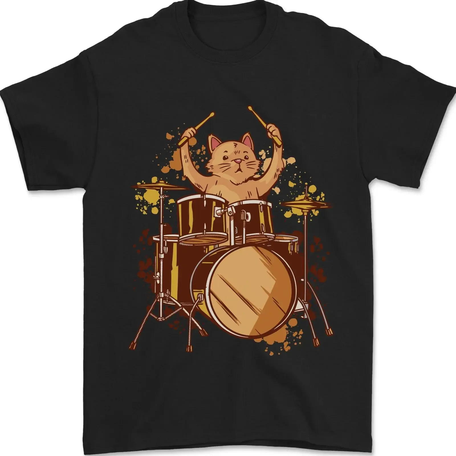 A Cat Drummer Drumming Herren T Shirt 100 Baumwolle vintage Washed designer clothes Comfortable Unisex fashion Soft streetwear