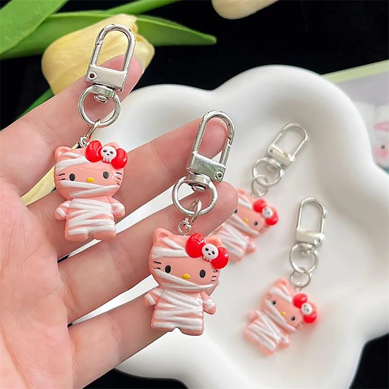 Cute Sanrio Mummies Hello Kitty Keychain Backpack Pendant Keyring Creative Accessories Halloween Party Decoration Birthday Gifts