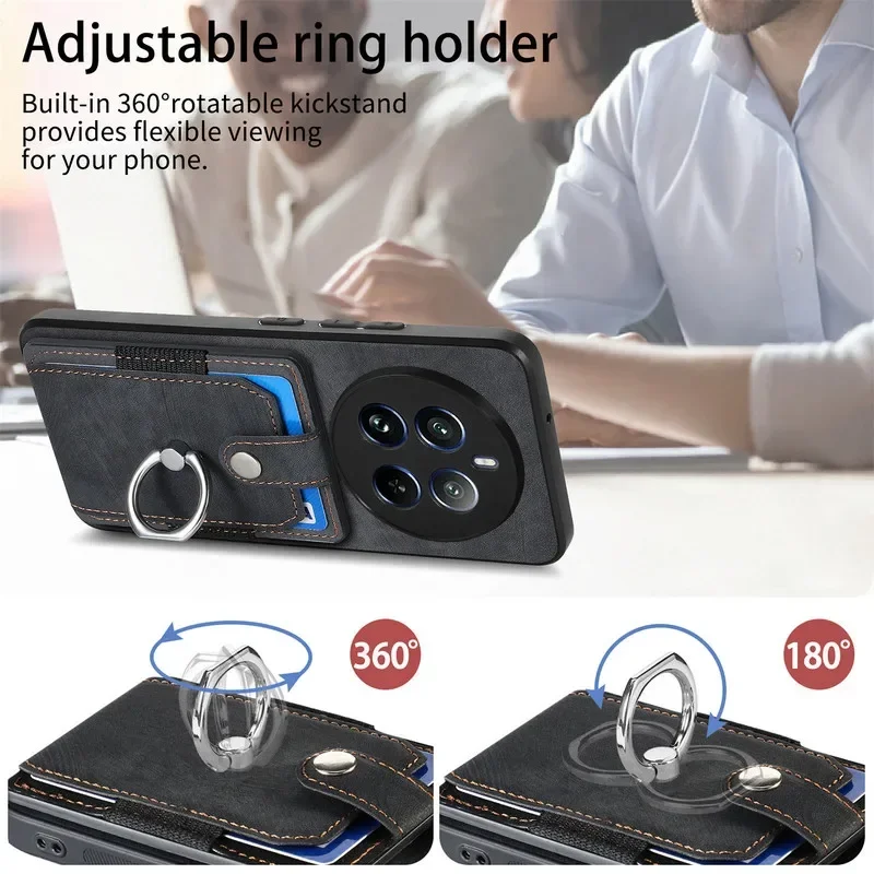 For Realme 11 15 16 Pro 5G Back Cover For OPPO Realme GT7 Pro Leather Card Ring Stand Funda Realmi 11 Pro Plus 15T GT8 Etui