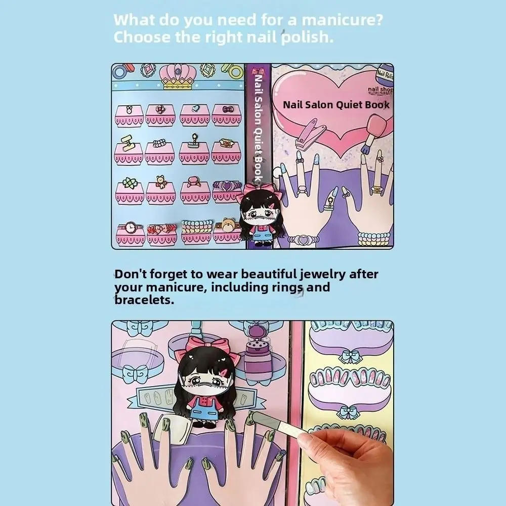 Negozio di unghie 3D Libro silenzioso Creativo fatto in casa fai da te Dress Up Giochi di adesivi in stile puzzle interattivo Libro silenzioso Gioco per bambini