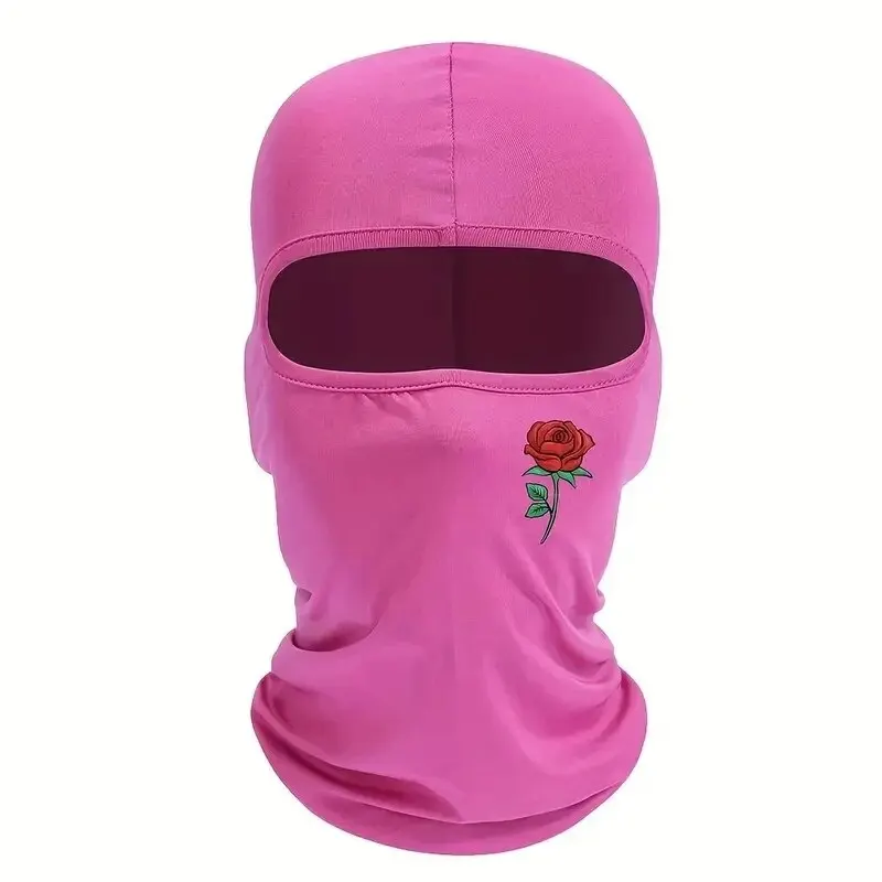 1PC Cool Retro Rose Print Ski Mask For Men And Women, Balaclava Face Mask Cycling Mask Sunscreen Headcover