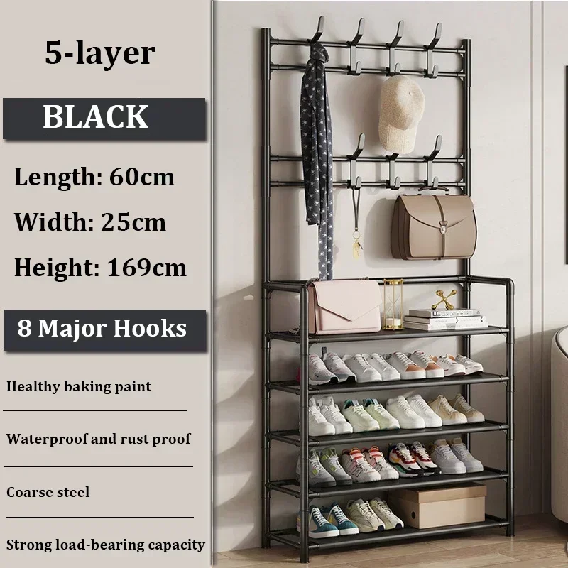 New Clothes Hanger Multi-Layer Shoe Rack Shelf Floor Standing Coat Racks Assemble Cloth Storage With Hooks Sneakers Organizer