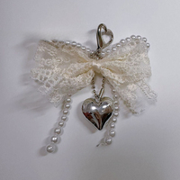 1PCS Sweet Lace Bow Beaded Bow Keychain Phone Charm Strap Pendant For Phone Accessories Bag Women Girl Hanging Cord