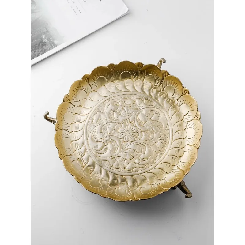 Light luxury retro court style copper elephant disc high brass storage tray coffee table dessert table decorative ornament