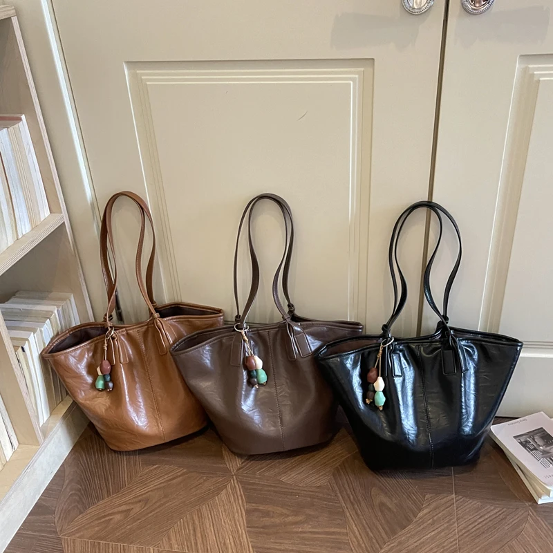 Overs ize Shopper Bag einfach lässig große Kapazität Tote Frauen Handtaschen Designer Tasche Luxus weiche Leder Umhängetasche schwarz Bolsos – Detail 2