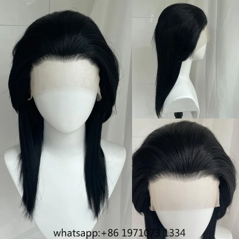 Mullet Rocker Cosplay Wigs for Men Shoulder Length Synthetic Hair 13X4 Lace Front Wigs Black Women Glueless Natural Hairline