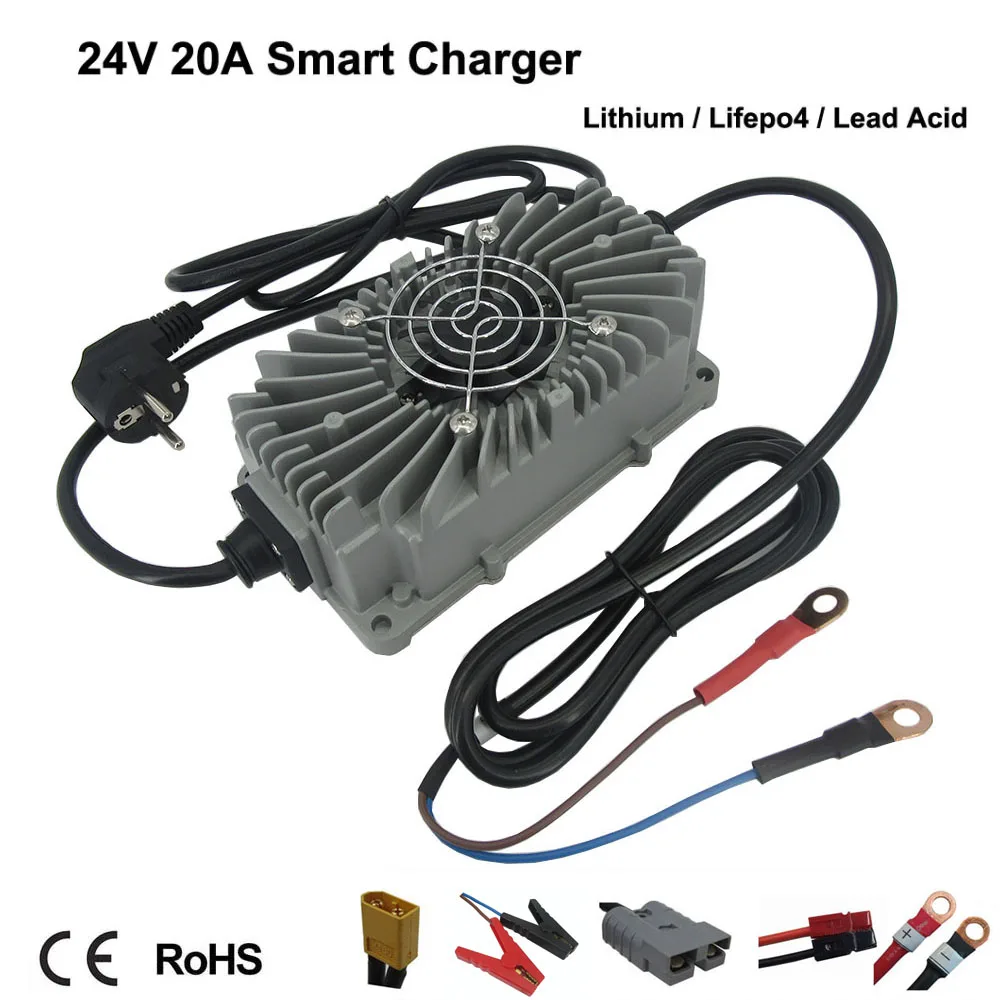 24V 20A LiFePO4 Lead Acid Lithium Waterproof Battery Charger 29.2V 29.4V Full Seal Smart Fast Chargers