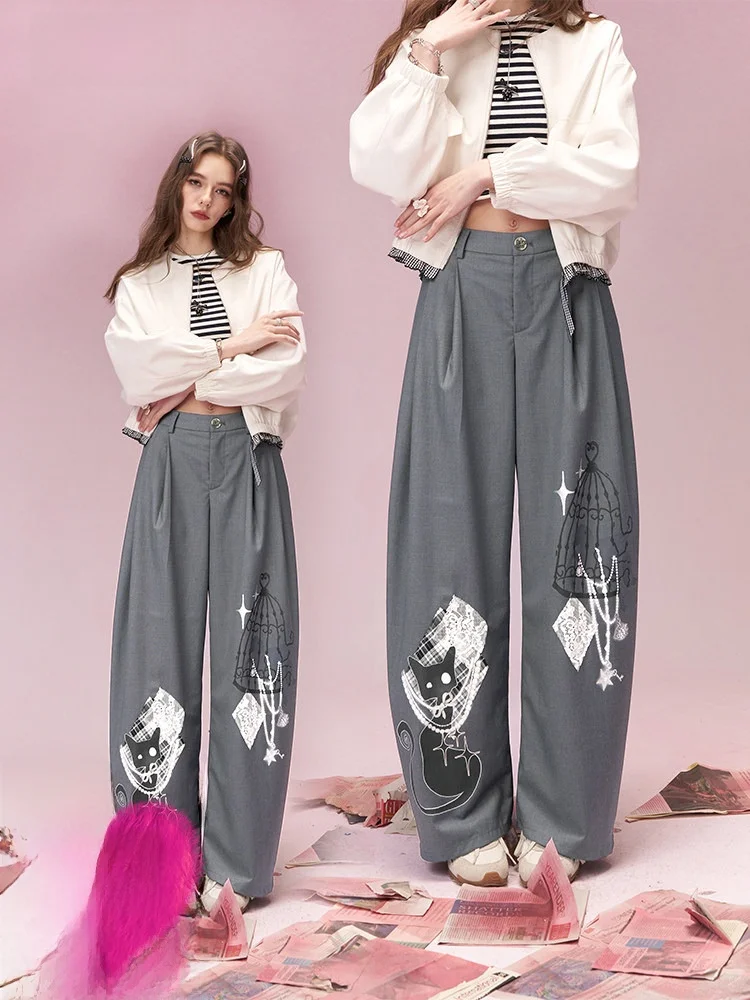 

Женские широкие повседневные брюки Ele Wide Leg Casual Pants, дизайн Early Spring Design, с принтом Elf Sa Escape Patch, удобные, свободного кроя