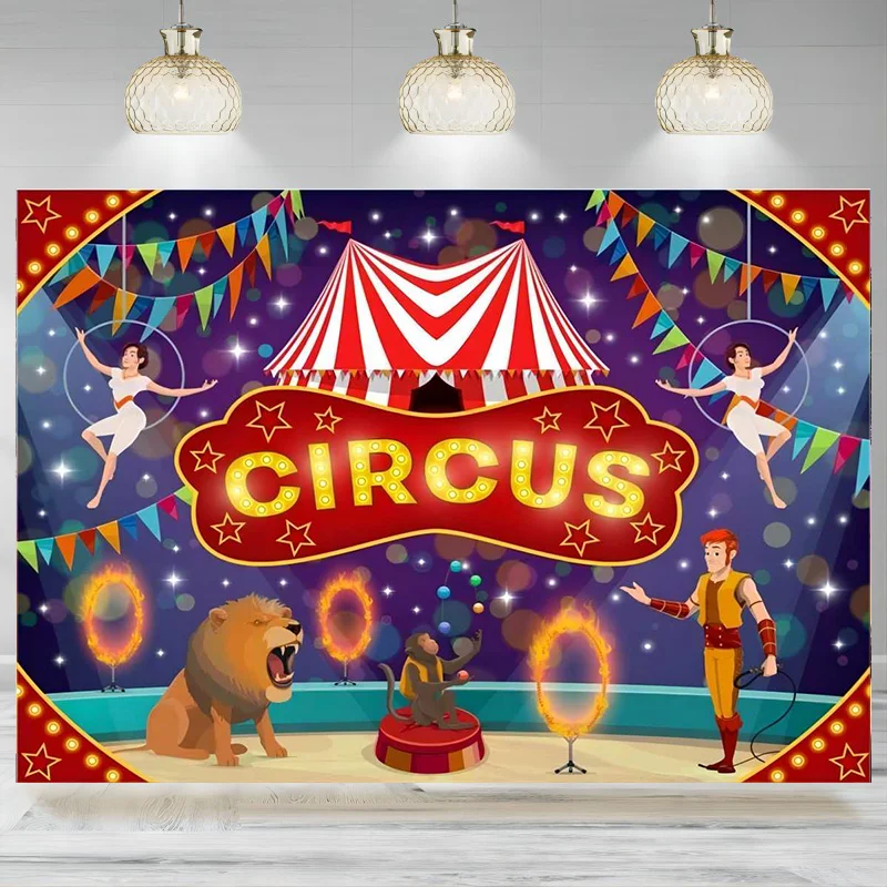 Circus Kids Birthday Themed Backdrop Cartoon Wonderful Animals Photography Background Baby Shower Carnival Fun Party Banner